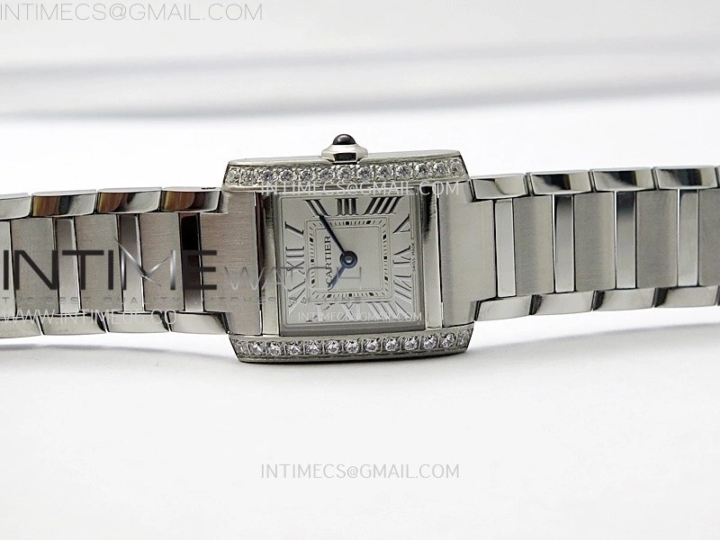 Tank Francaise Ladies 21.2mm Diamonds Bezel SS 8848F 1:1 Best Edition Silver Dial on SS Bracelet Ronda Quartz